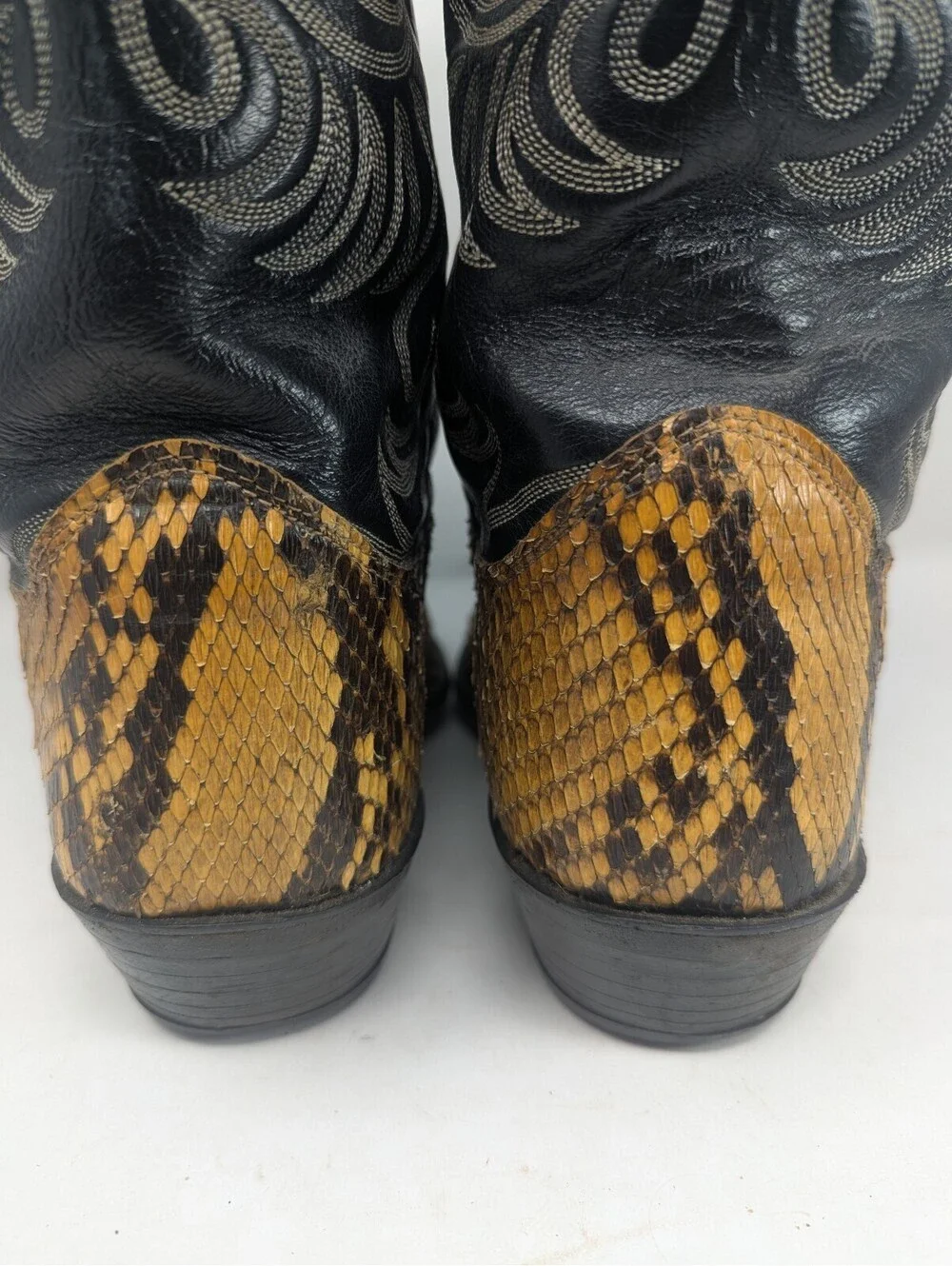 Olathe Snakeskin Python Cowboy Western Boots Mens 13 USA Black Gold Leather Show